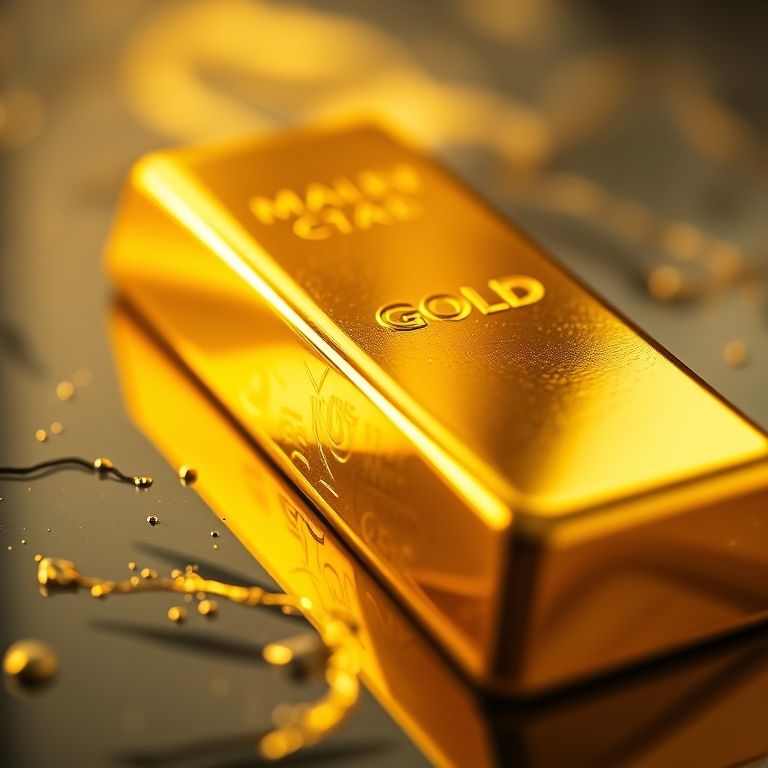 Barra de ouro refletindo a luz, destacando seu brilho e beleza estética.