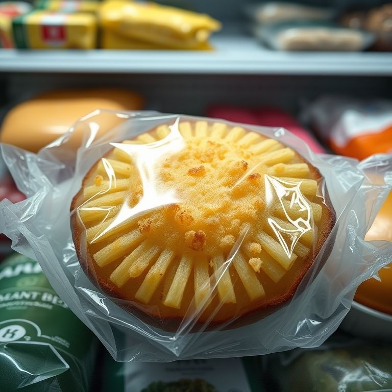 Batata suíça congelada embalada em filme plástico.