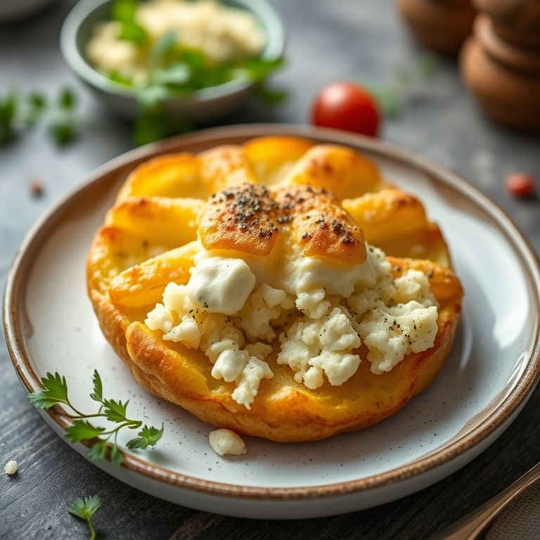 Batata suíça fit com arroz de couve-flor e queijo light.