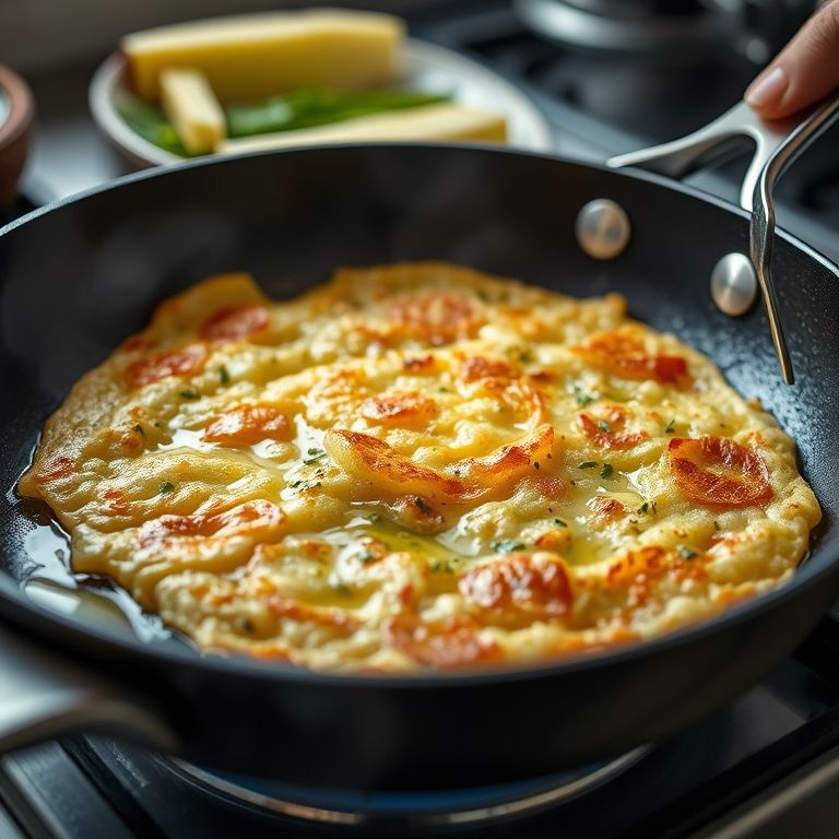 Batata suíça sendo cozida em frigideira antiaderente com azeite.