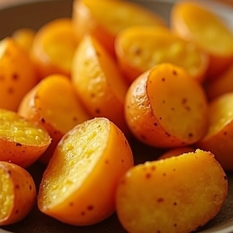 Batatas Asterix assadas, com foco na textura crocante da casca.