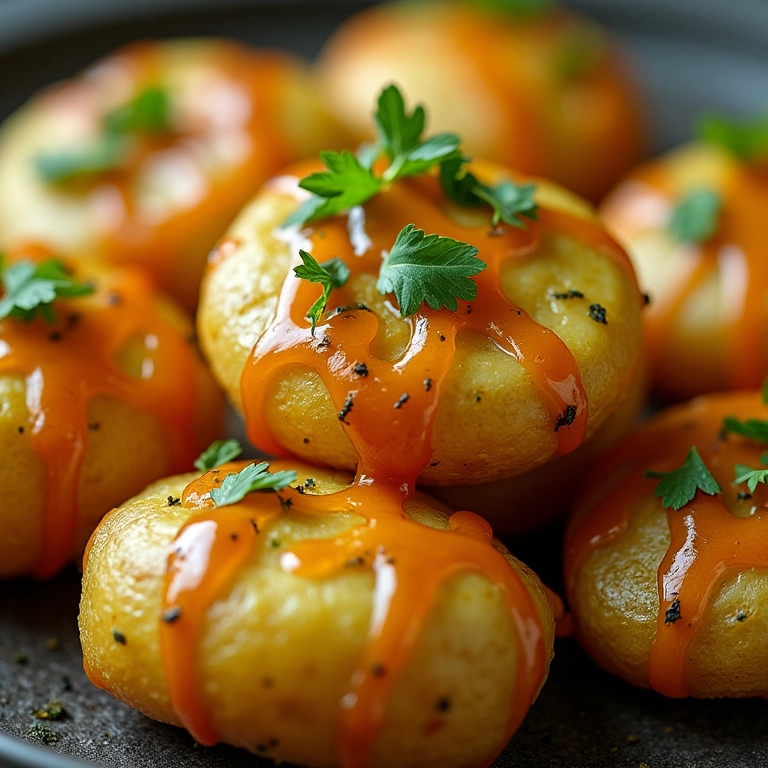 Batatas rústicas ao murro com molho chimichurri.