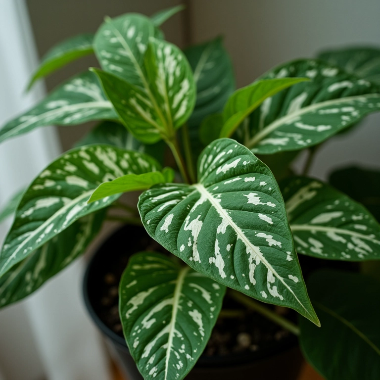 Begônia Maculata com suas folhas de bolinhas, em um ambiente elegante.