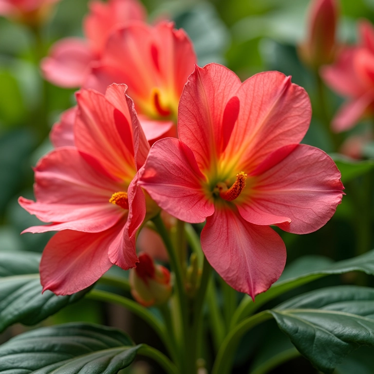 Begônia Semperflorens florida, exibindo suas flores vibrantes em um jardim.