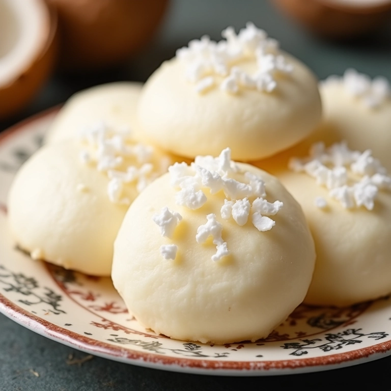 Beijinhos de coco em um prato decorativo.