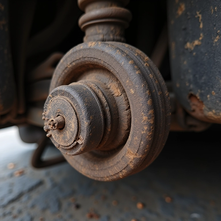 Bieleta da suspensão desgastada pelo tempo.