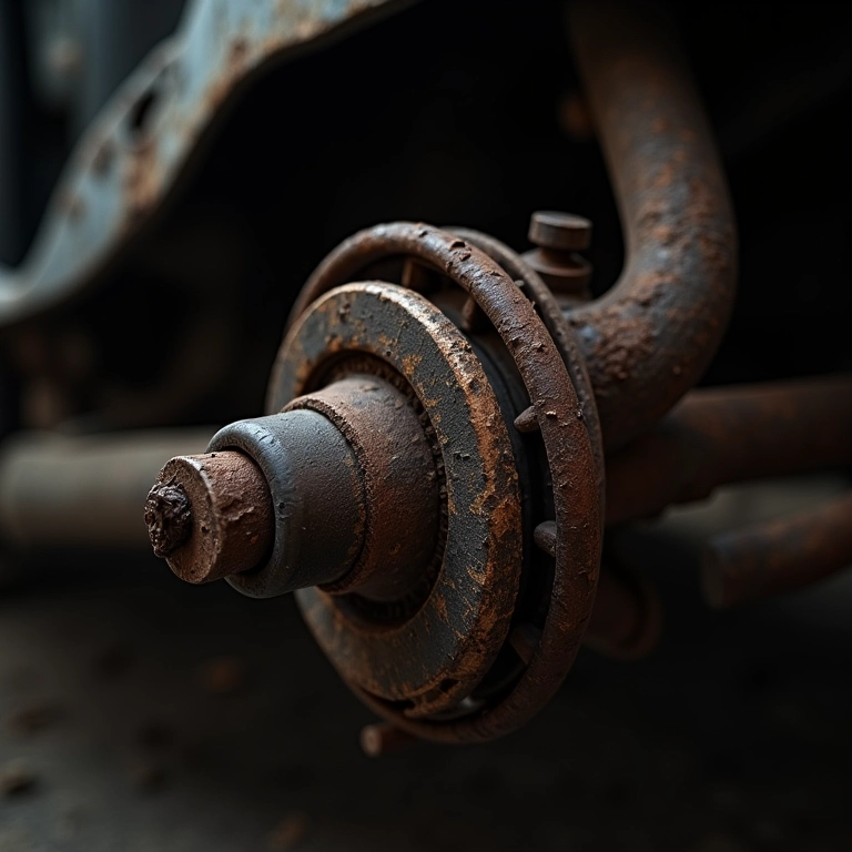 Bieleta da suspensão seca e enferrujada por falta de lubrificação.