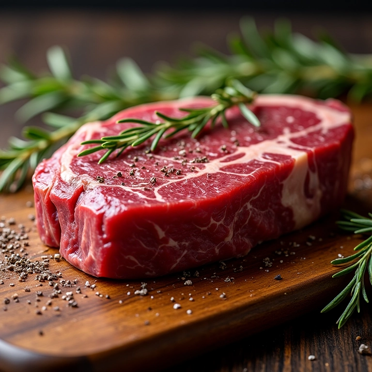 Bife bovino temperado com alecrim e sal grosso.