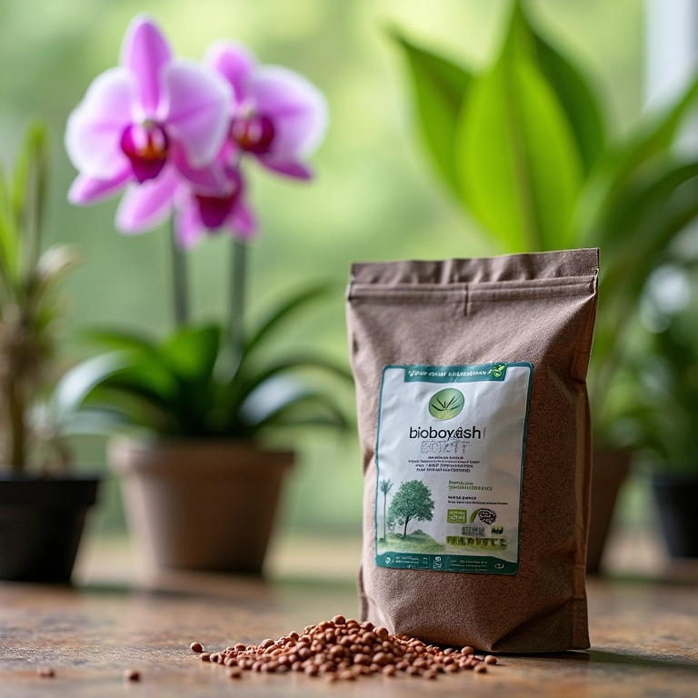 Biobokashi Forth Jardim com orquídea ao fundo.