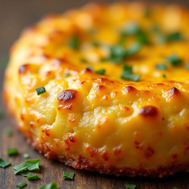Bolinho de bacalhau assado com queijo coalho derretido.