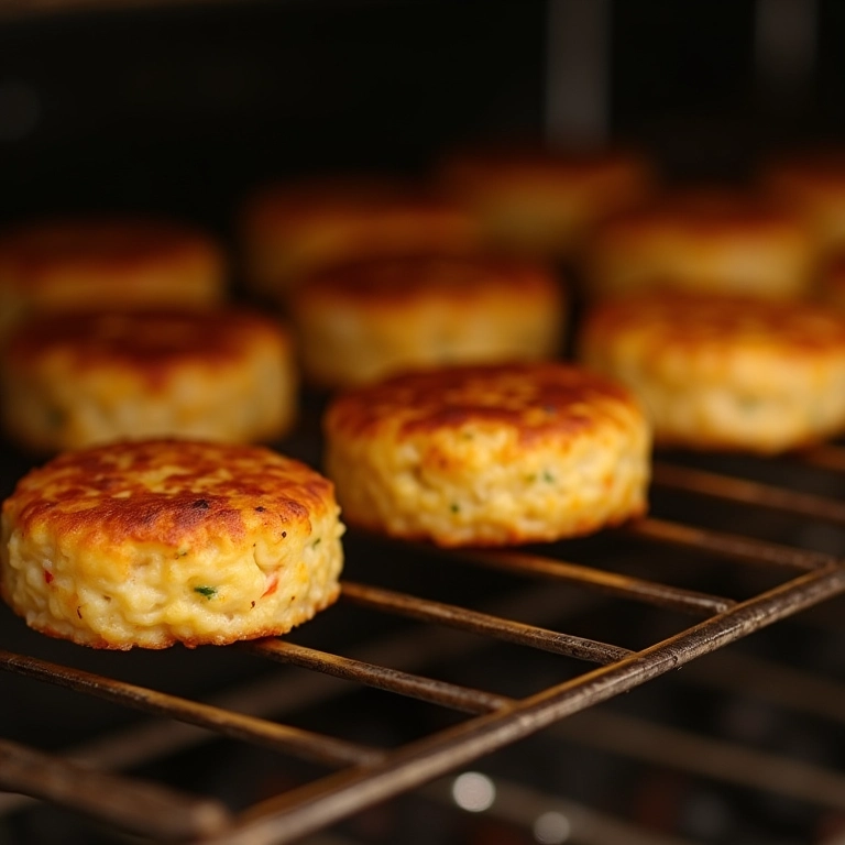 Bolinhos de bacalhau assando no forno, opção mais saudável.