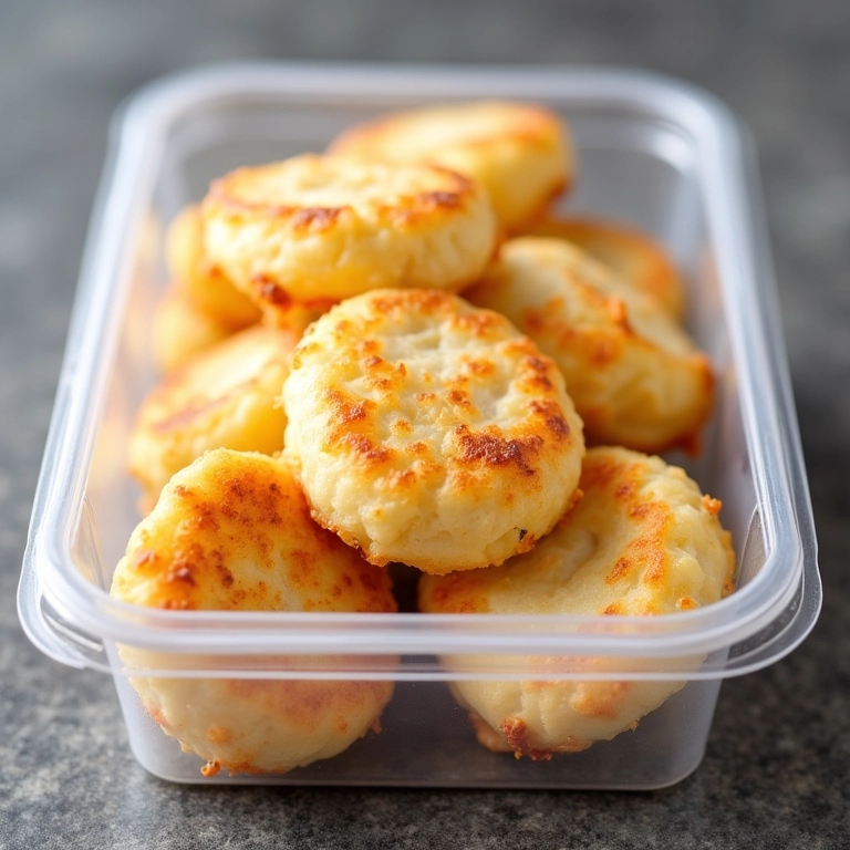 Bolinhos de bacalhau congelados, prontos para usar.
