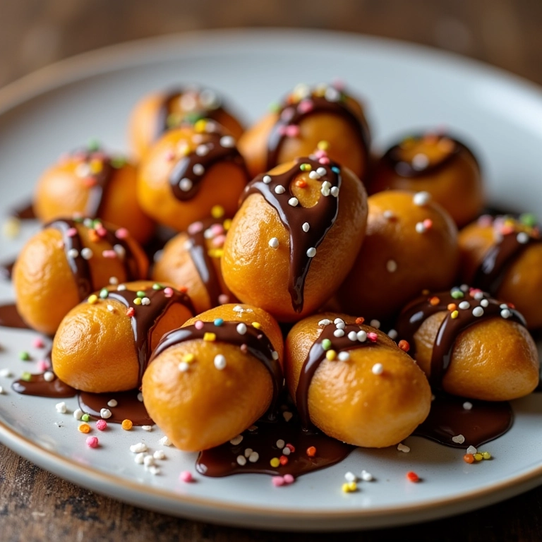 Bolinhos de chuva irresistíveis com chocolate e granulado.