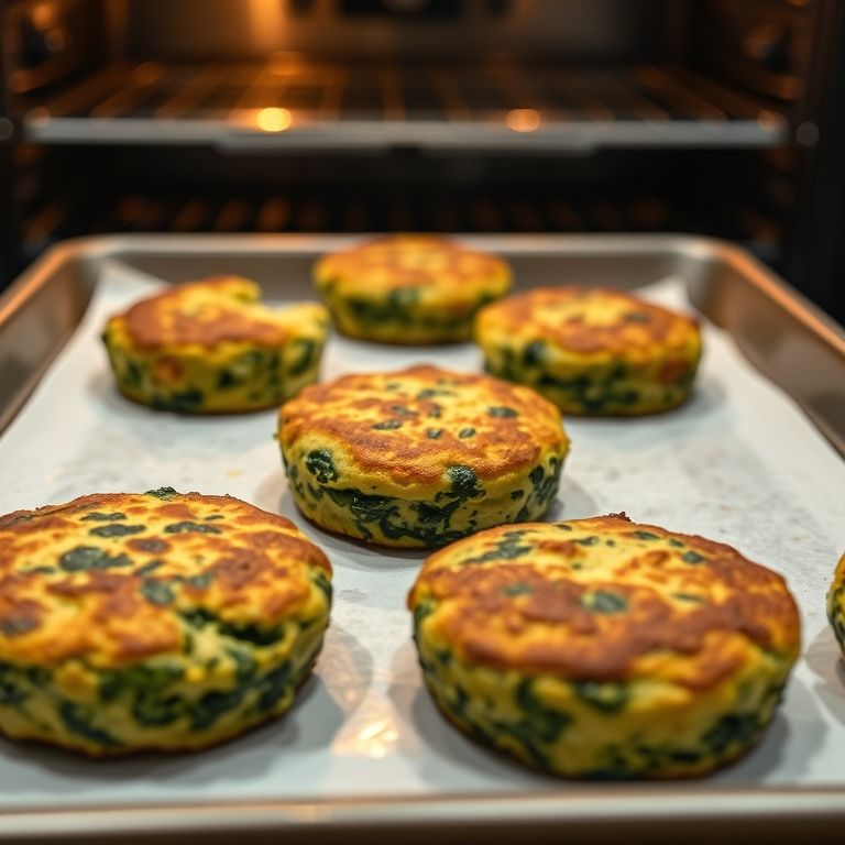 Bolinhos de espinafre assados em assadeira.