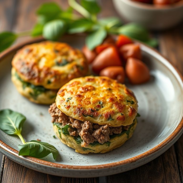 Bolinhos de espinafre com carne moída e recheio.