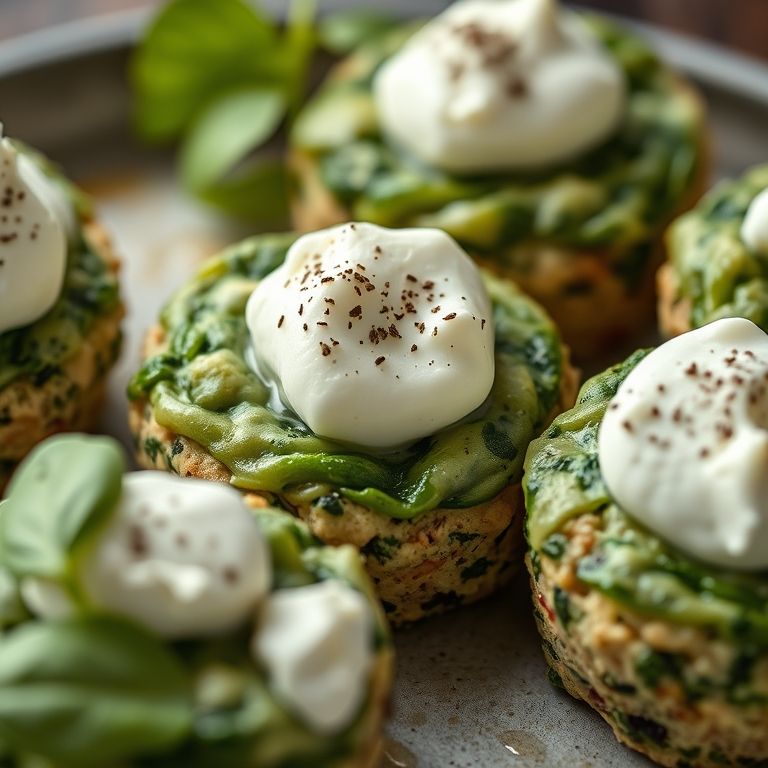 Bolinhos de espinafre com ricota em detalhe.