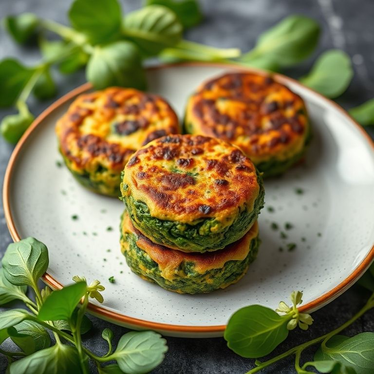 Bolinhos de espinafre veganos com ingredientes à base de plantas.