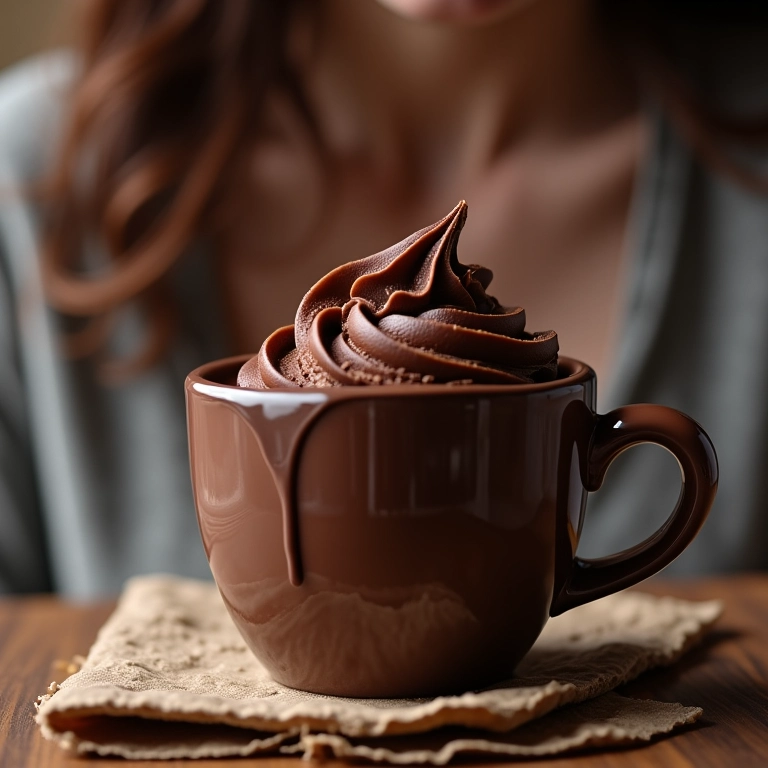 Bolo de caneca de chocolate fumegante.