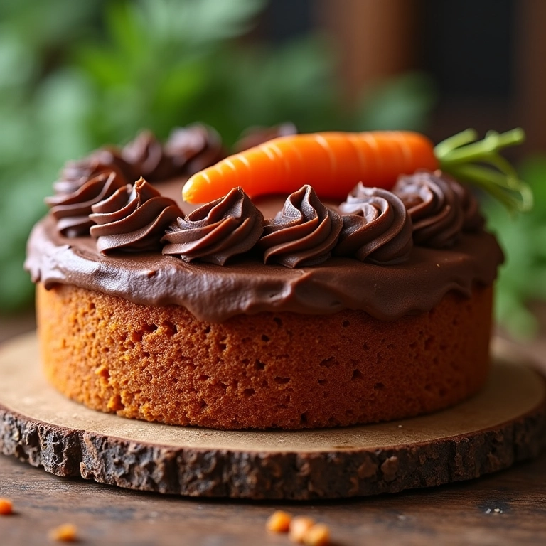 Bolo de cenoura clássico com cobertura de chocolate cremosa em mesa decorada.