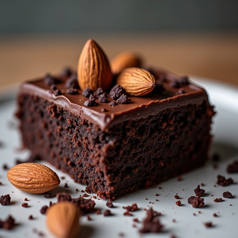 Bolo de chocolate sem ovo vegano com leite de amêndoas.