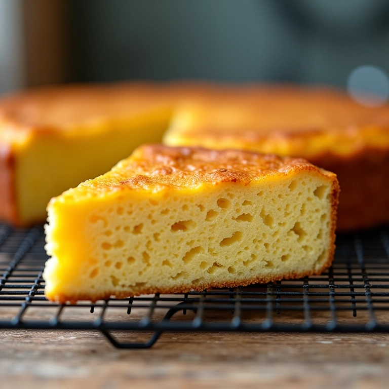 Bolo de fubá cremoso esfriando antes de ser servido.