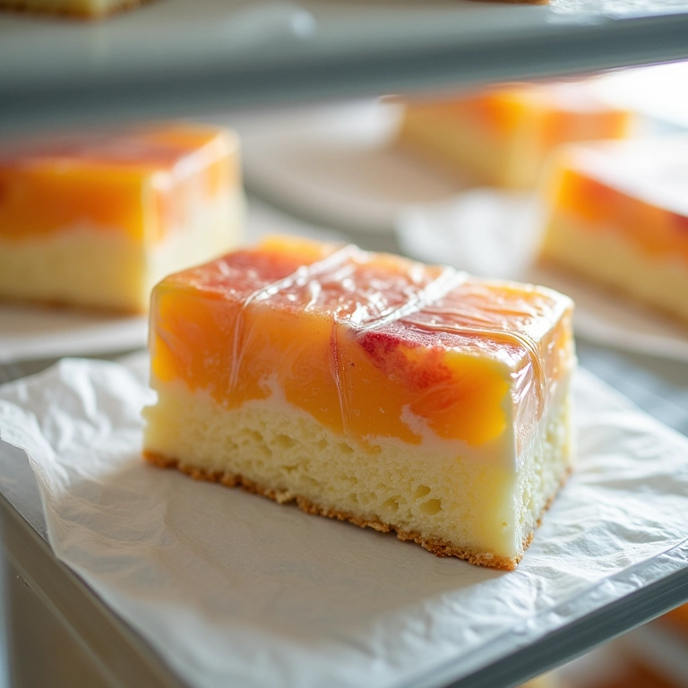 Bolo de maracujá com coco sendo armazenado na geladeira.