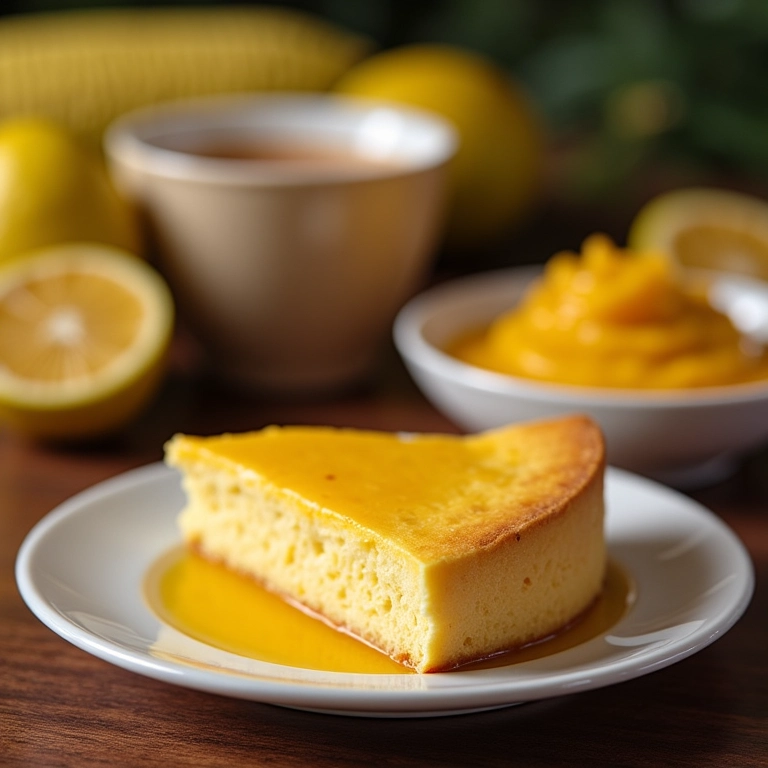 Bolo de milho com acompanhamentos.