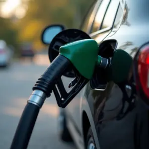 Bomba de gasolina abastecendo carro com combustível adulterado.