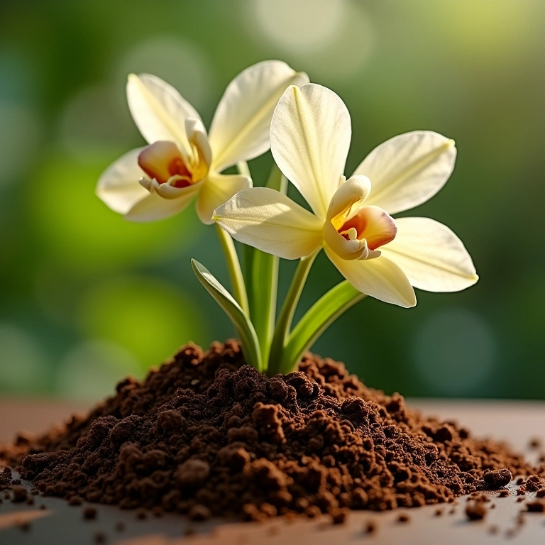 Borra de café sendo usada como adubo em orquídea.