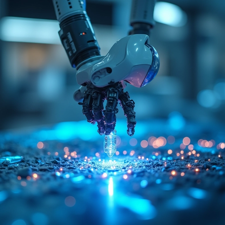 Braço robótico processando amostras de DNA em laboratório.