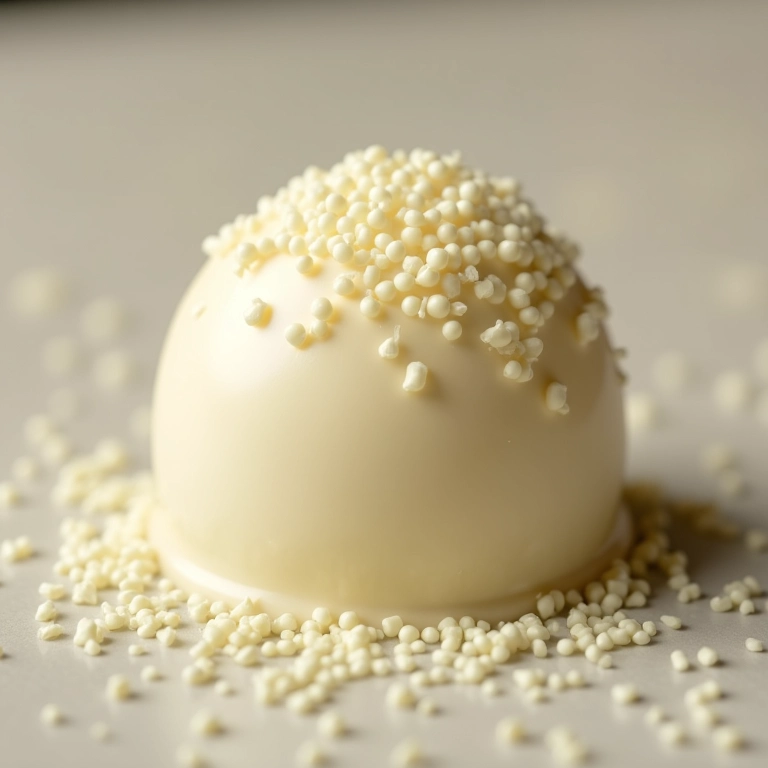 Brigadeiro branco com granulado de chocolate branco.