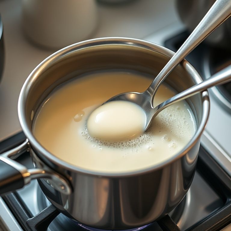 Brigadeiro de colher cozinhando em panela de inox, sendo mexido com colher de pau.