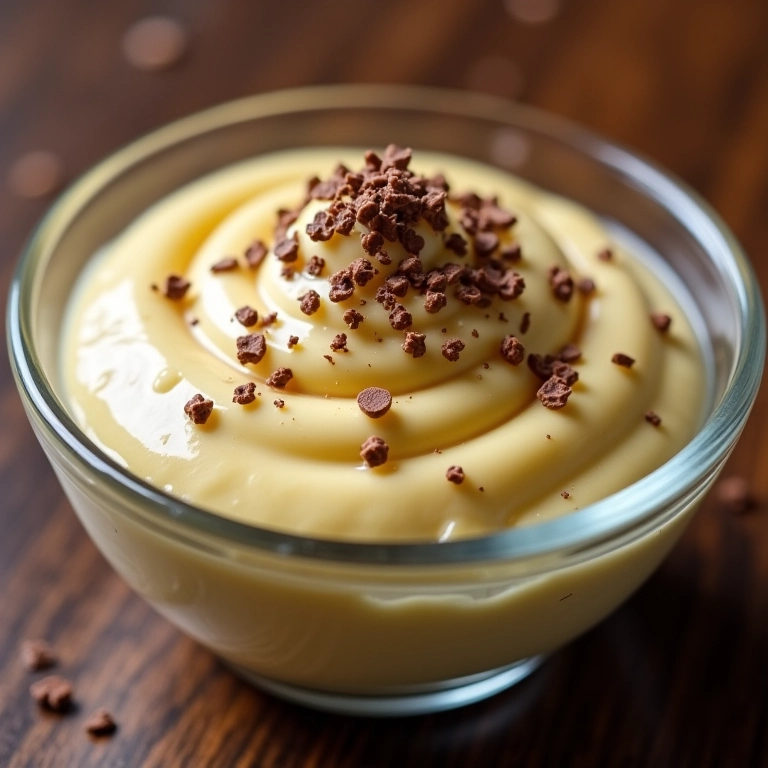 Brigadeiro de colher cremoso em um potinho de vidro.