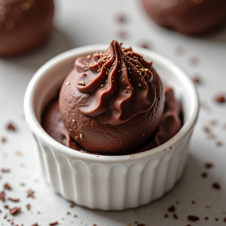 Brigadeiro low carb de colher em tigela branca, com granulado.