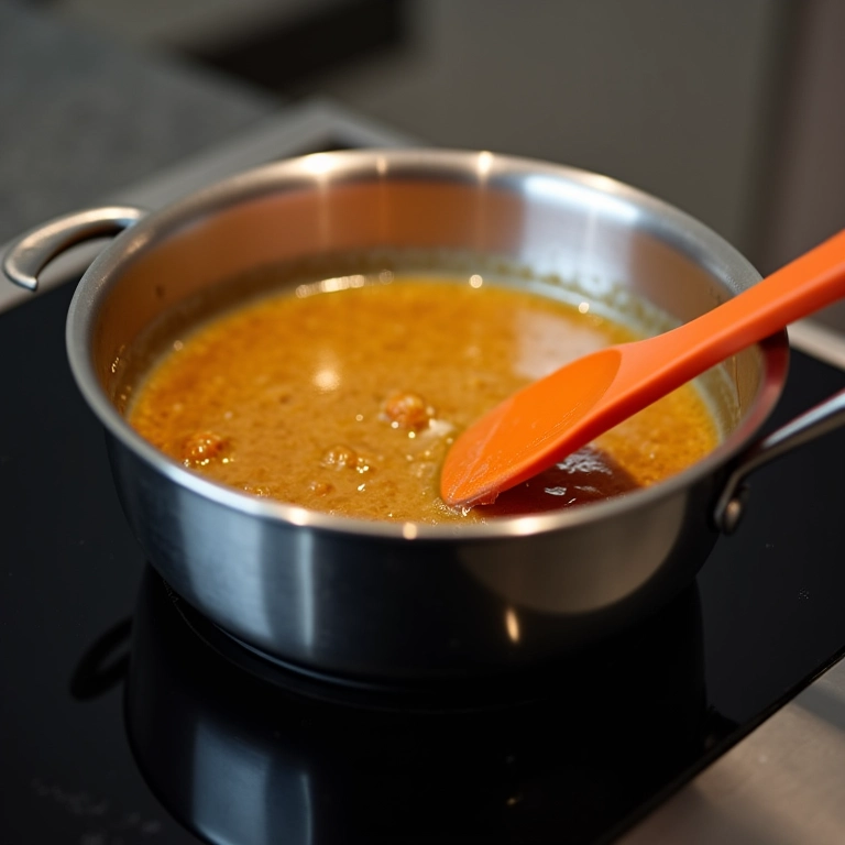 Brigadeiro sendo preparado em panela de aço inox.