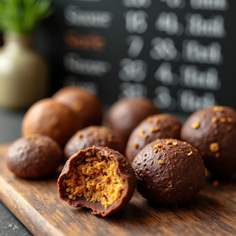 Brigadeiros gourmet com cálculos de preço, cena apetitosa.