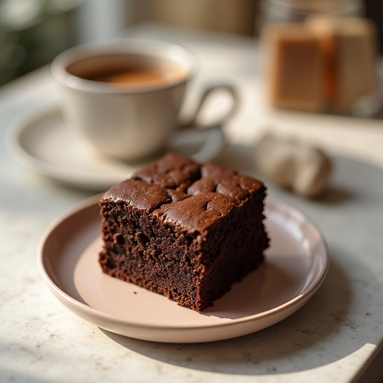 Brownie de café cremoso com xícara de café.