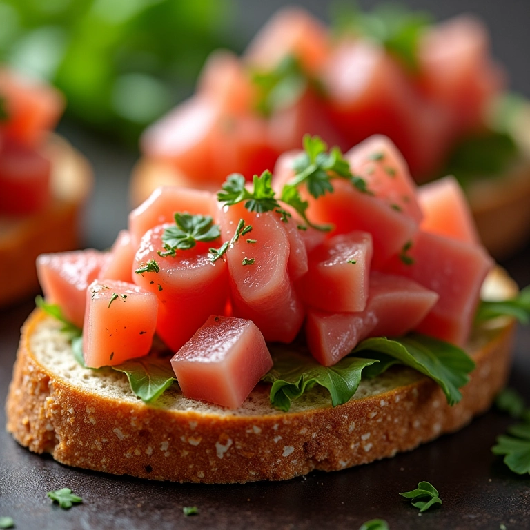 Bruschetta de atum refrescante e elegante.