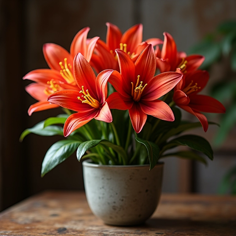 BuquĂȘ de AlstroemĂ©rias em vaso rĂșstico, simbolizando cumplicidade e respeito.