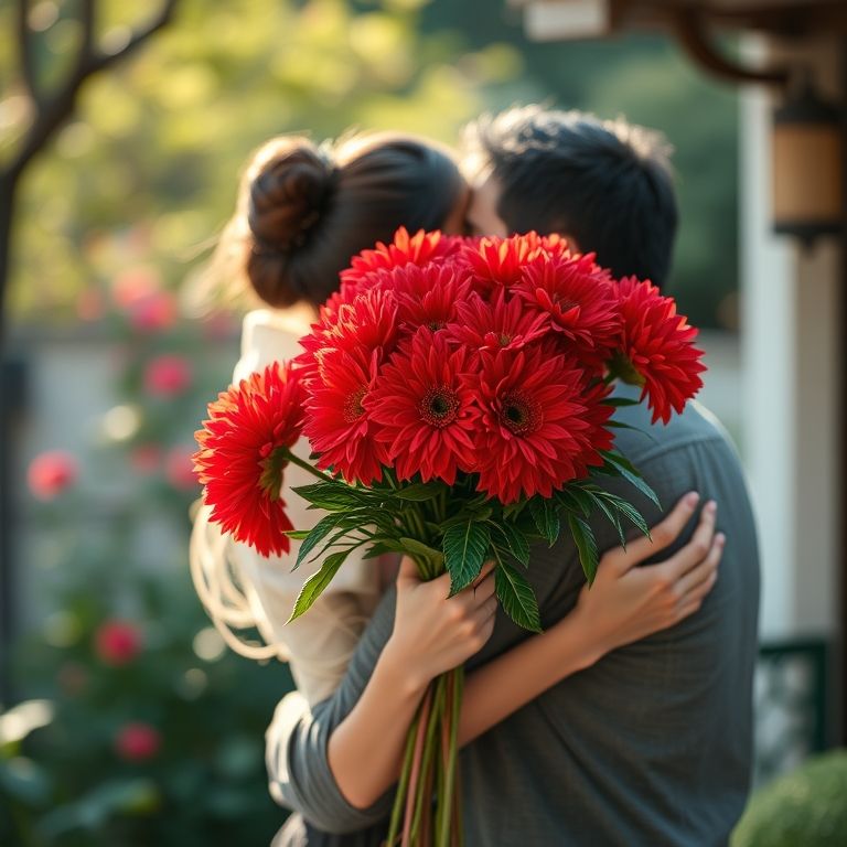 Buquê de crisântemos vermelhos.