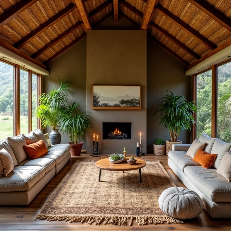 Cabana com mistura de estilos rústico, moderno e boêmio.