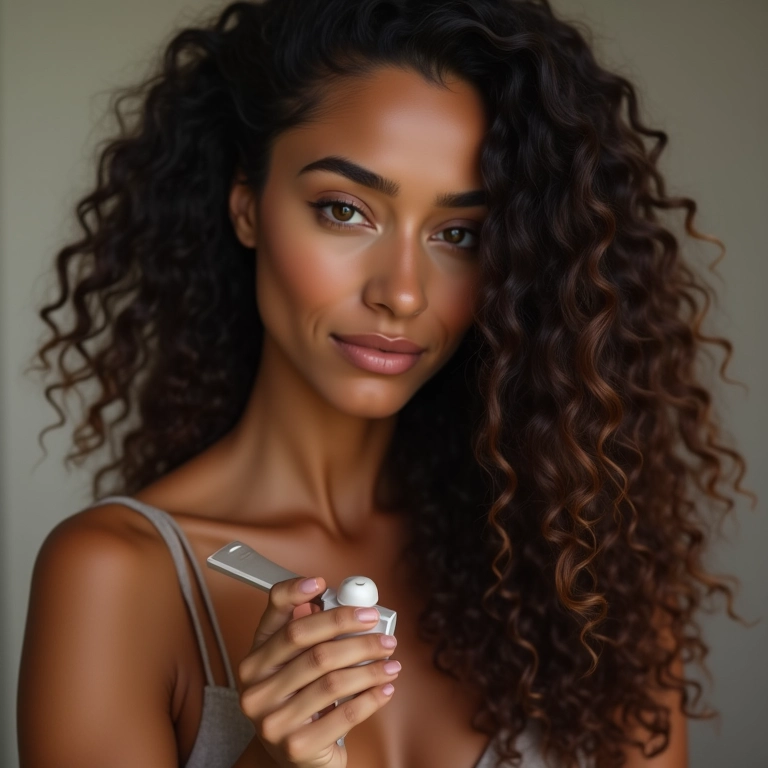 Cabelos grossos protegidos com creme térmico.