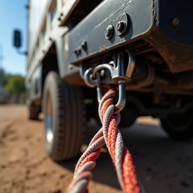 Cabo de guincho tracionando veículo.