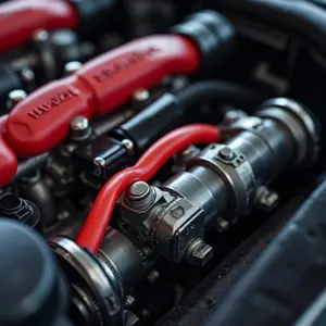 Cabos de vela de silicone coloridos instalados em um motor de carro de alto desempenho.