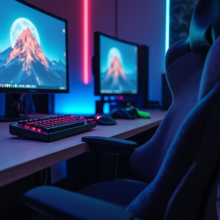 Cabos organizados em um espaço gamer para um visual limpo.