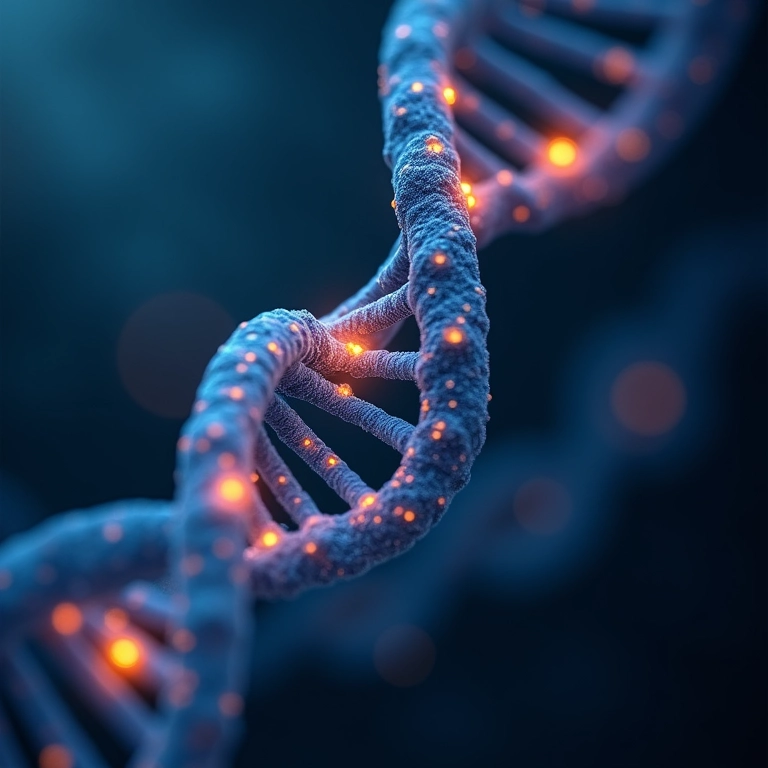 Cadeia de DNA mostrando adaptações genéticas que promovem a longevidade.