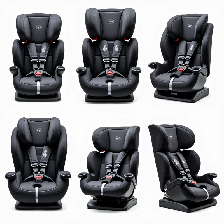 Cadeirinhas ISOFIX para diferentes idades, mostrando a faixa etária recomendada.