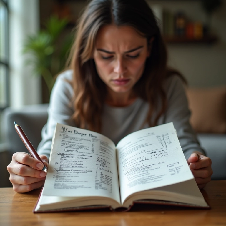 Caderno aberto com planejamento financeiro confuso, simbolizando a falta de planejamento financeiro.