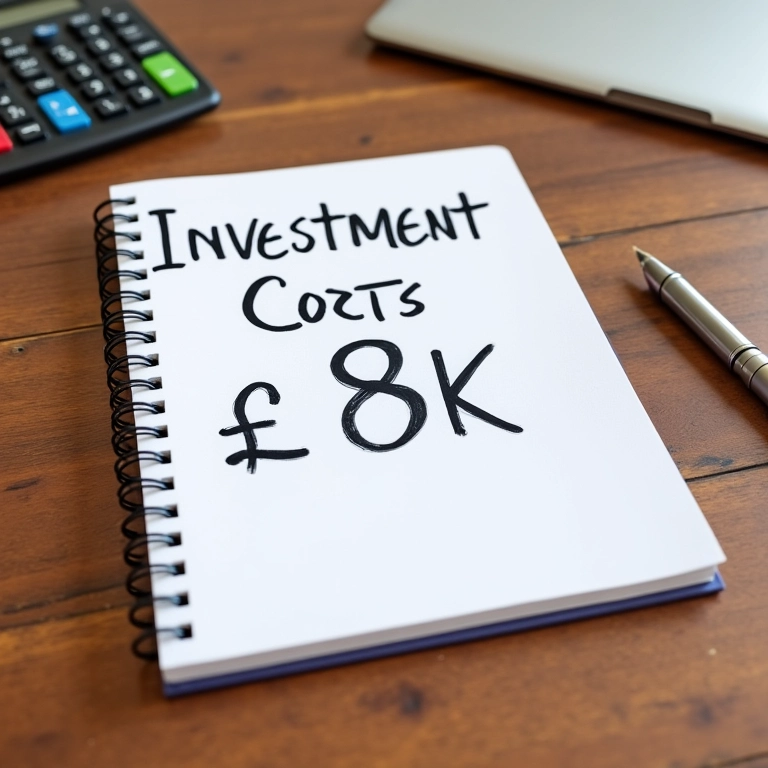 Calculadora, caneta e papel representando investimento inicial.