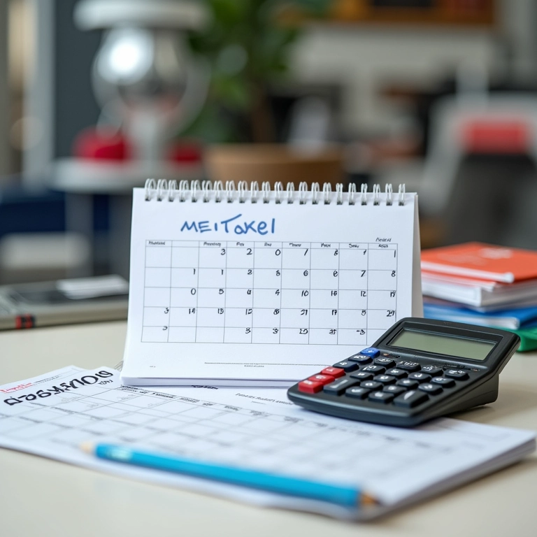 Calculadora e calendário representando os impostos MEI.